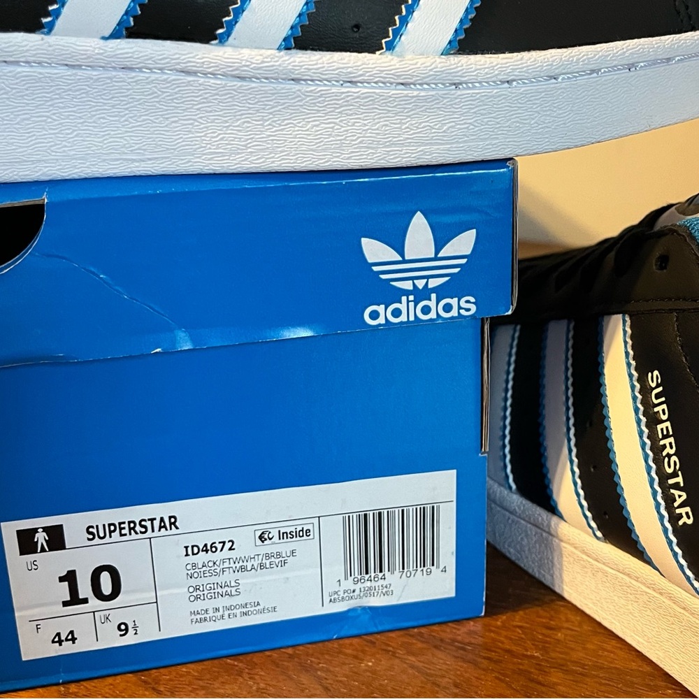 ADIDAS Originals Black, White, Bright Blue Superstar Shoes - Picture 9 of 11